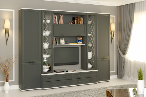 Гостиная Карина-19 с фасадом Серый Оникс После того, как вы сделаете заказ, мебель придет на московский склад в течении 10-12 рабочих дней