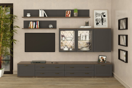 Гостиная Карина-10 с фасадом Серый Оникс После того, как вы сделаете заказ, мебель придет на московский склад в течении 10-12 рабочих дней